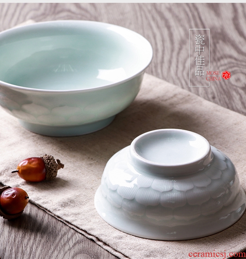 Inky jingdezhen ceramic bowl Chinese style tableware celadon rainbow noodle bowl soup bowl with 6 inch bowl to eat bowl lotus