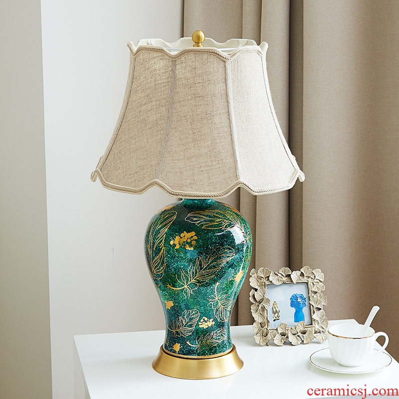 Ceramic lamp light American luxury Angle of Europe type restoring ancient ways is the new Chinese style villa living room sofa a few full copper lamp of bedroom the head of a bed