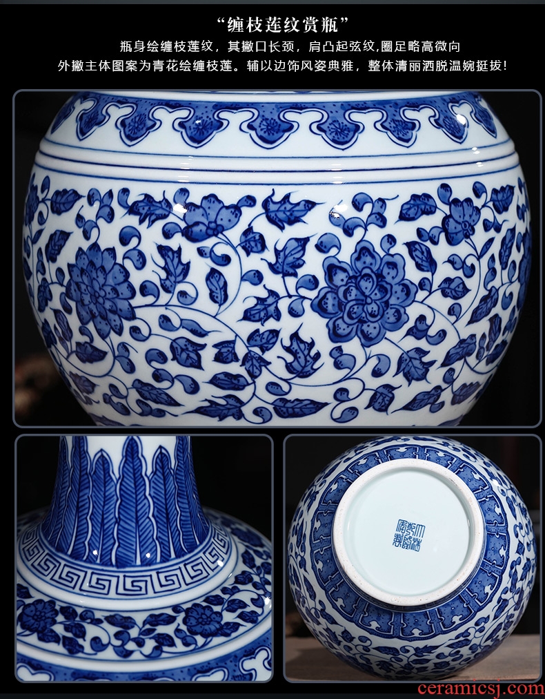Jingdezhen ceramic hand-painted furnishing articles sitting room blue and white porcelain vase flower arranging new Chinese style antique porcelain home decoration