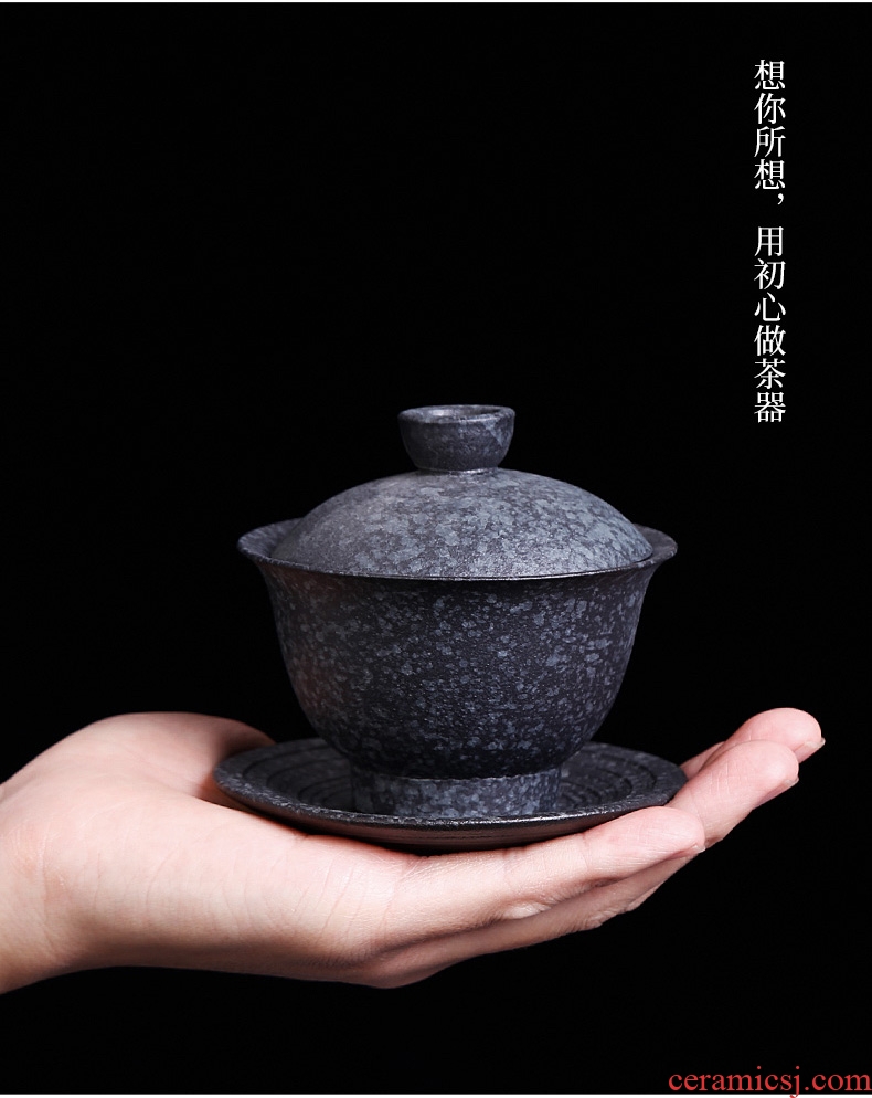 Tea seed Japanese coarse pottery kung fu tea bowls sweet GaiWanCha lid household ceramics small tureen kung fu tea set