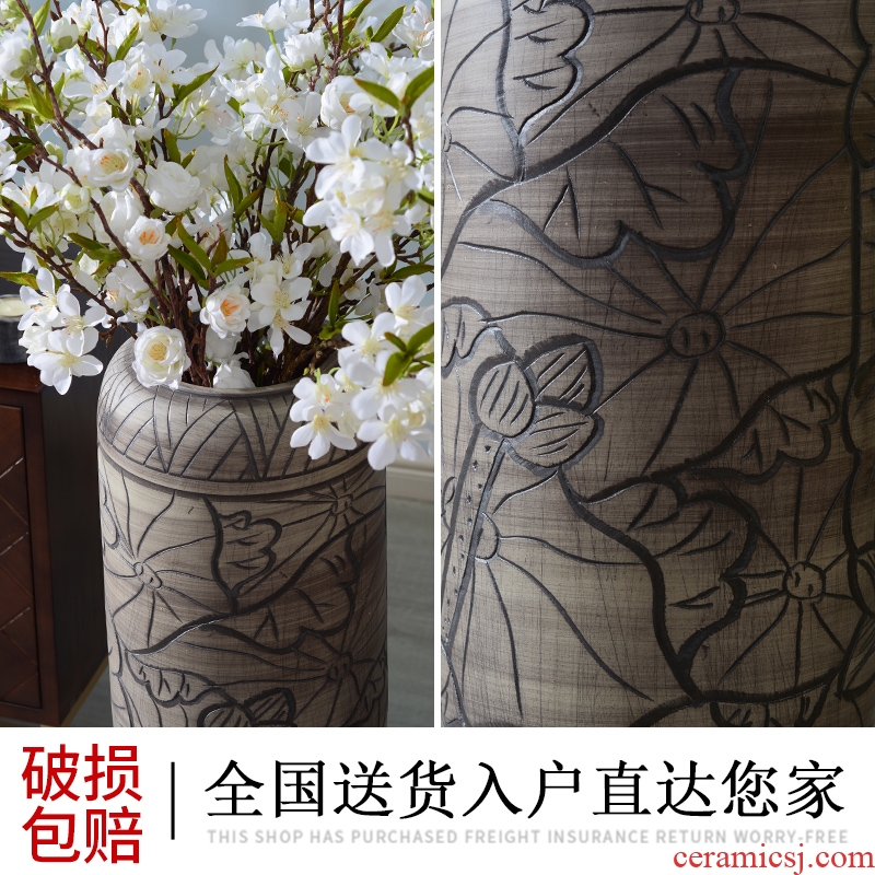 Ceramic plug dry flower art by hand big vase furnishing articles sitting room ground retro archaize TV ark simulation flower decoration