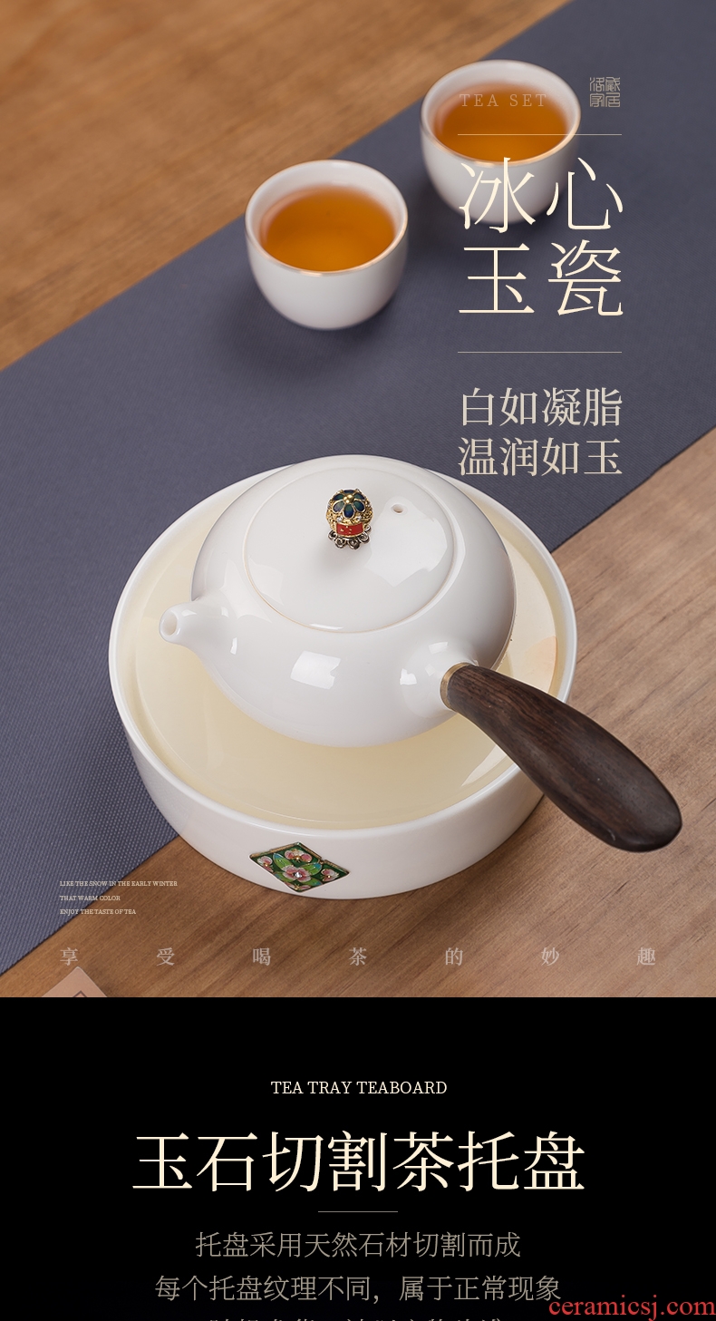 Jingdezhen ceramic kung fu tea set suet jade white porcelain pot of) tea tray side turn to tureen sample tea cup