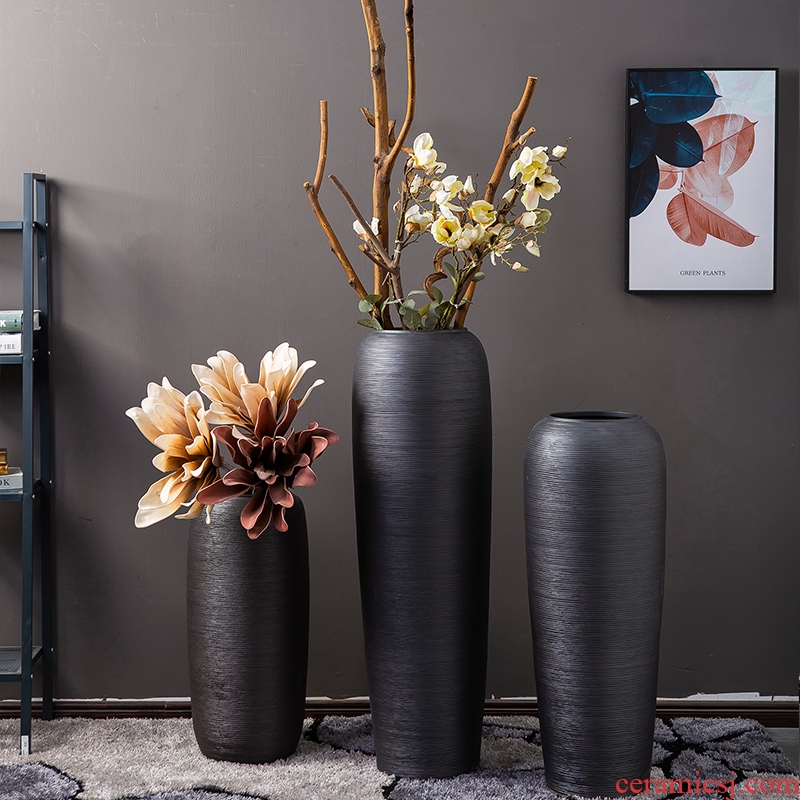 Jingdezhen ground vase flower arrangement of Chinese style hotel sitting room adornment furnishing articles company large-sized purple black frosted glass vases