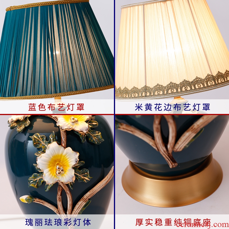 Full copper colored enamel lamp American bedroom berth lamp warm continental creative ceramic new Chinese style wedding room living room