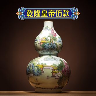 Ning hand-painted antique vase seal kiln jingdezhen ceramic bottle furnishing articles landscape gourd bottle of new Chinese style antique porcelain