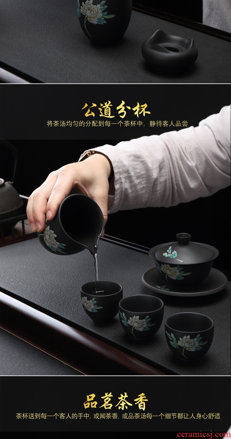 Recreational product purple sand tea set peony kung fu tea set household purple clay pottery and porcelain of a complete set of recommended suit cups