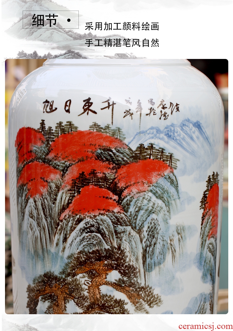 Jingdezhen ceramics hand-painted colorful sunrise landscape ground sitting room big vase household adornment furnishing articles