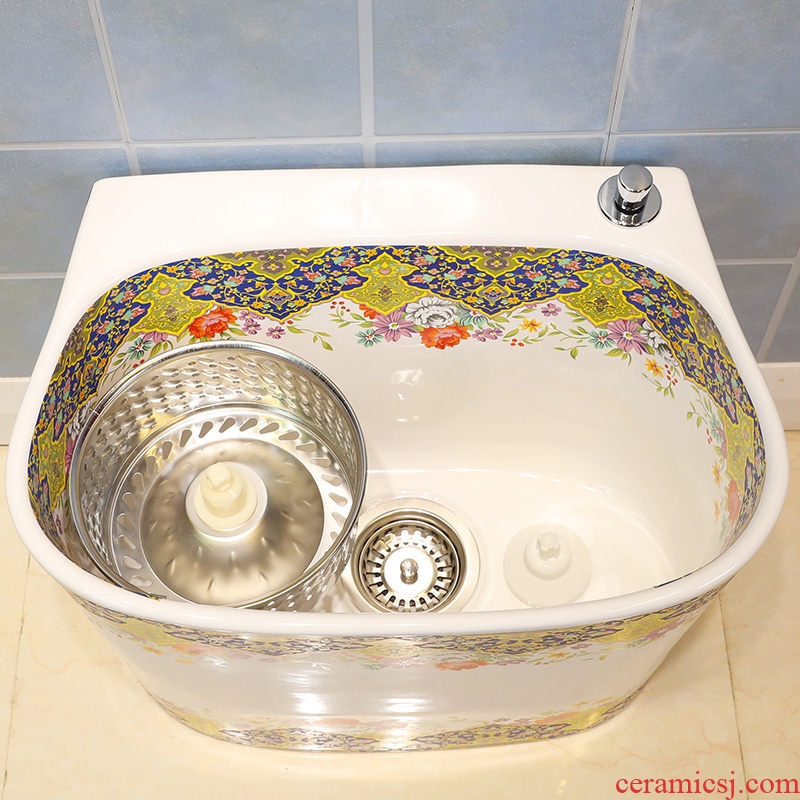 Million birds rainbow art mop pool Europe type ceramic mop pool balcony toilet wash mop pool mop bucket