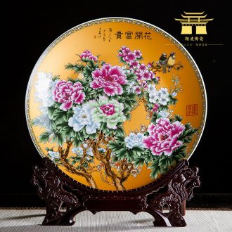 Jingdezhen ceramics ten inches of stroke blooming flowers adornment rich ancient frame hang dish sat dish household office furnishing articles