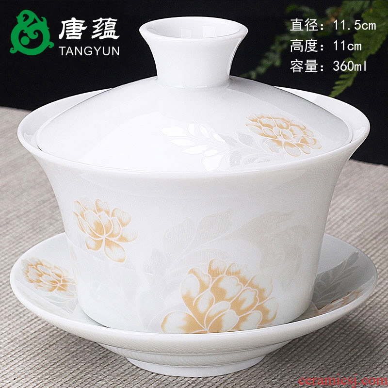 Tang aggregates tureen large bowl kung fu tea cups three bowl of tea to make tea only blue and white porcelain dehua county