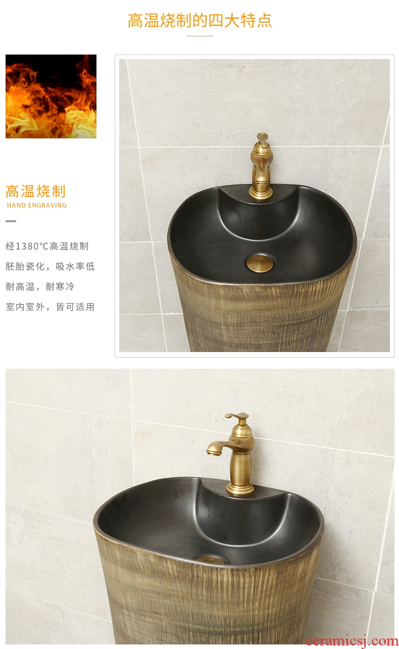 Ceramic one-piece pillar basin of Chinese style restoring ancient ways the sink console home large oval wash basin pool in the hotel