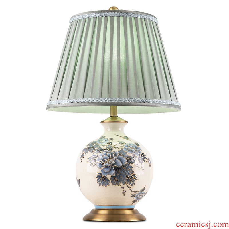 American desk lamp ceramic decoration art of contemporary and contracted hand-painted peony copper whole sitting room the bedroom of the head of a bed sitting room lamps and lanterns