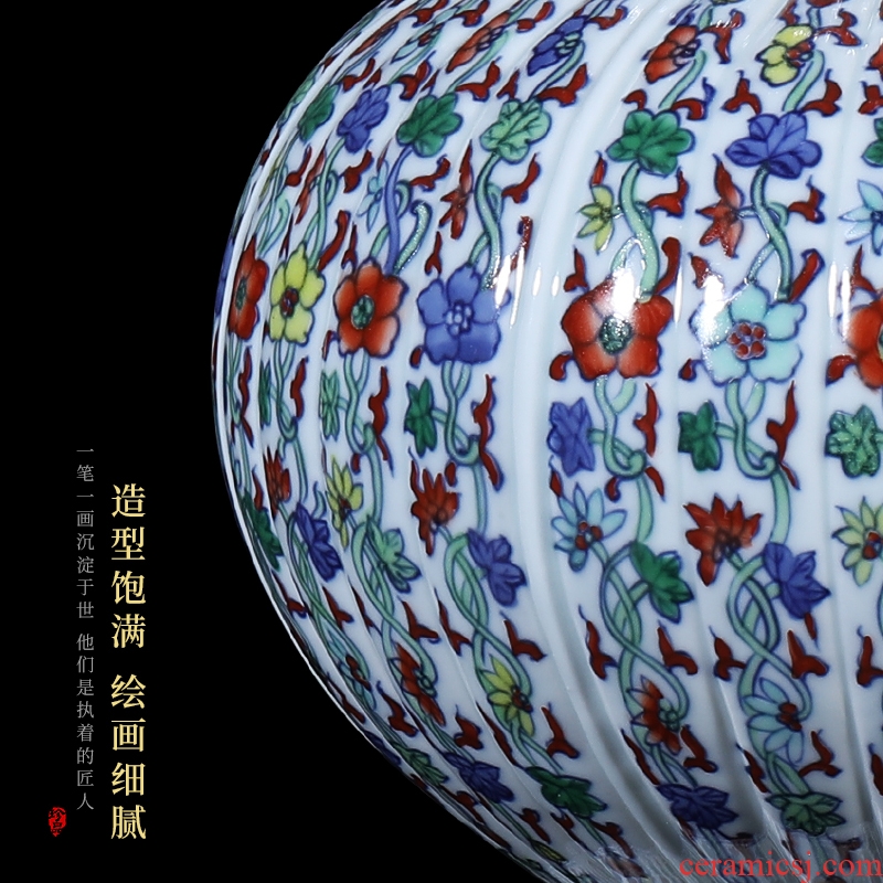 Jingdezhen ceramic imitation imitation qing qing yongzheng bucket color lotus design chrysanthemum petals statue of the sitting room of Chinese style household decorative furnishing articles