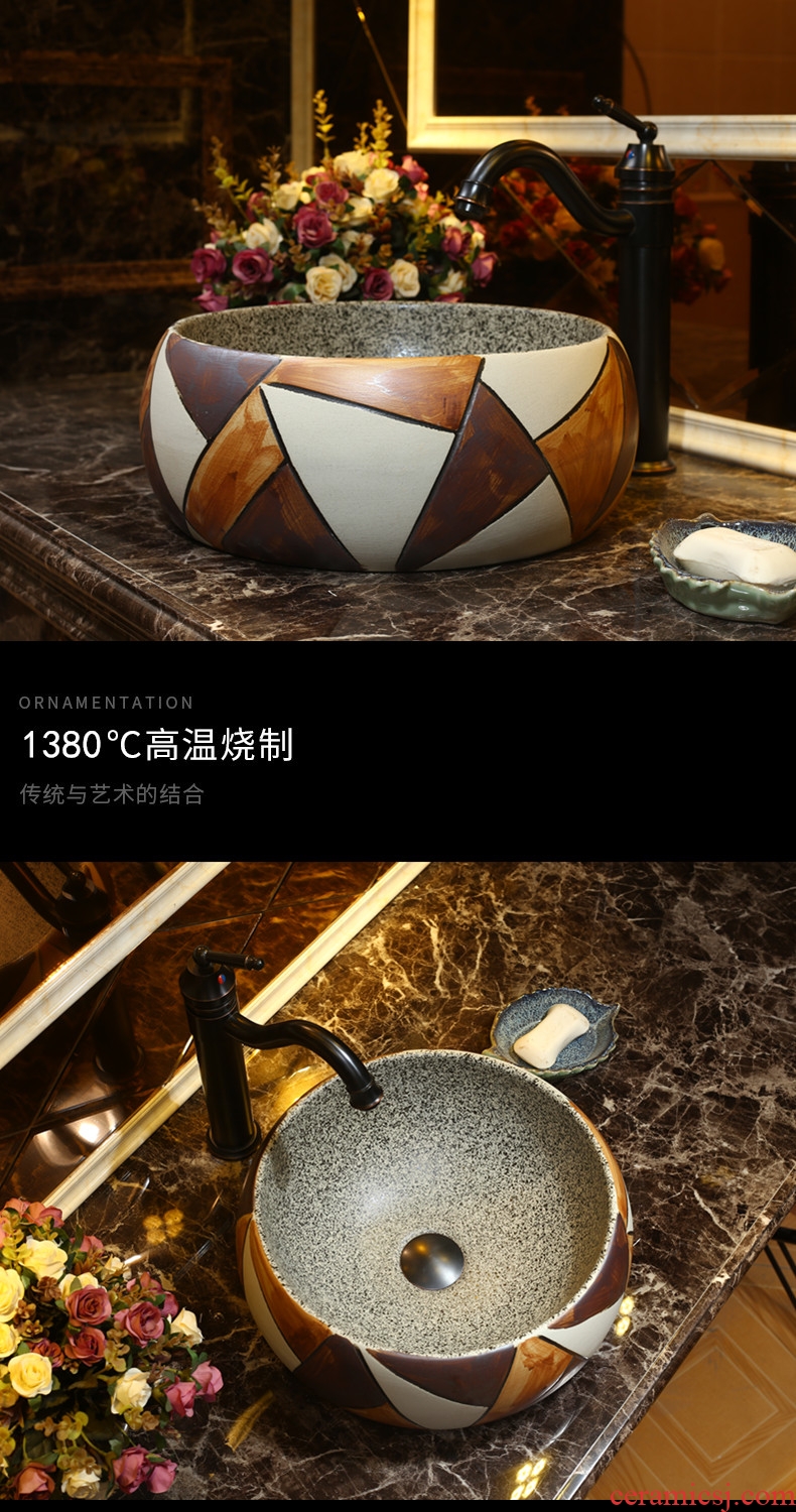 Basin of Chinese style of song dynasty on the sink in the Nordic square contracted household bathroom ceramic color wash basin