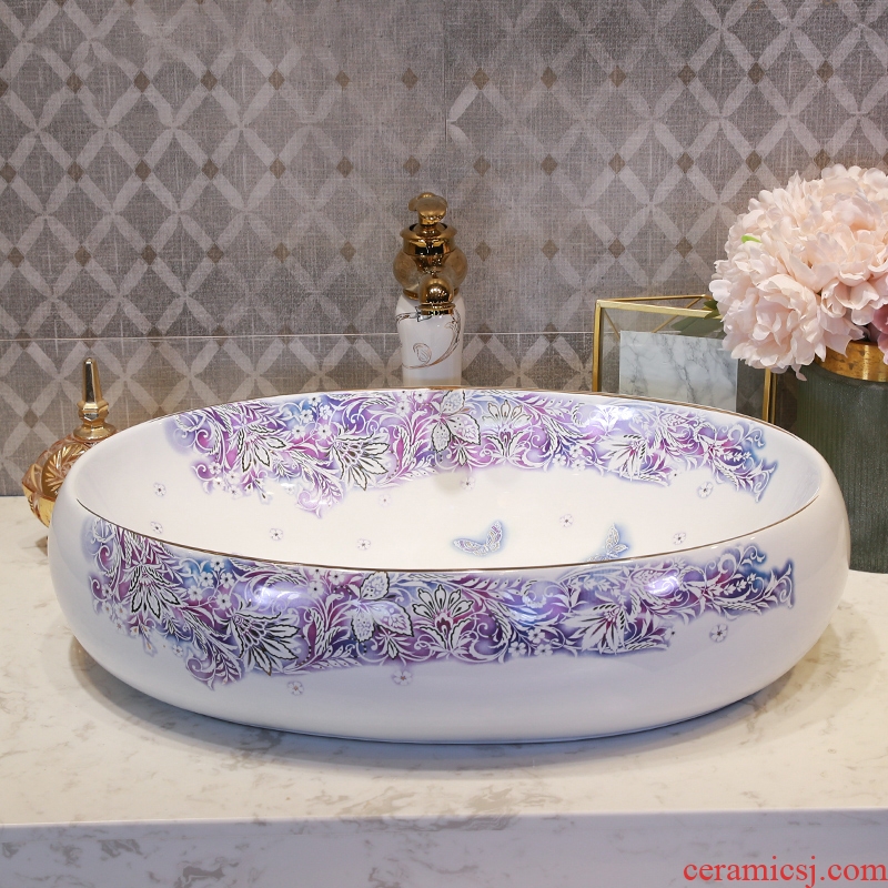 Million birds ceramic art on the stage basin flower figure toilet lavabo oval lavatory basin household balcony