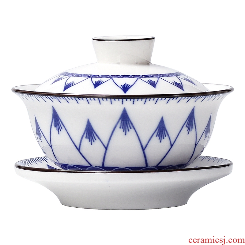 Kung fu tang yun single tureen large tea cups for blue and white porcelain tea bowl of white porcelain only three ceramic tea set