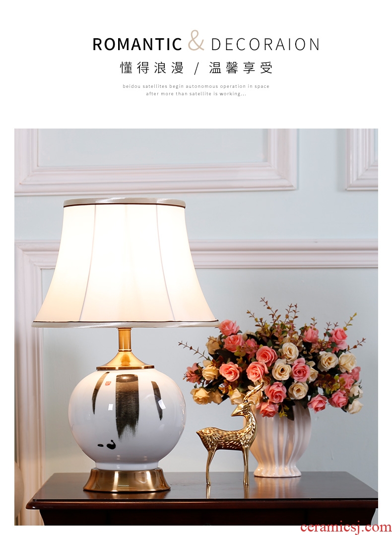 New Chinese style Chinese ceramic classic retro zen bedside lamp adornment bedroom living room sofa tea table lamp