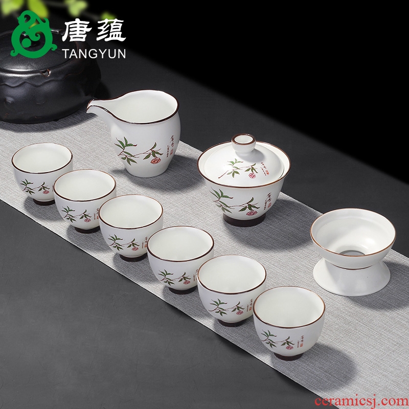 Tang aggregates ceramic kung fu tea set suit household teapot contracted and contemporary tea cups dehua white porcelain small set of ideas