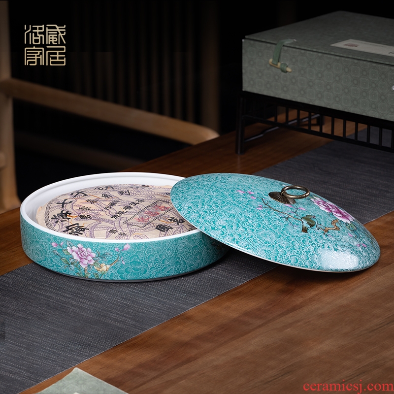 , pick flowers large jingdezhen ceramic seal pot pu 'er tea cake white tea boxes layers of cans