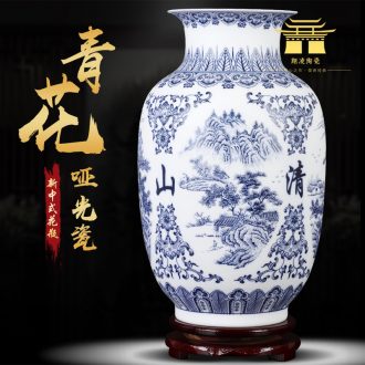 Jingdezhen ceramic dumb light blue and white porcelain vase living room rich ancient frame furnishing articles flower arranging big porcelain decoration