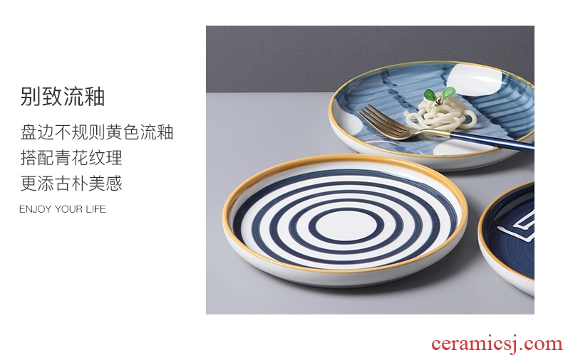 Japanese hand-painted ceramic creative household food dish CaiWang under the glaze red plate plate beefsteak breakfast tray