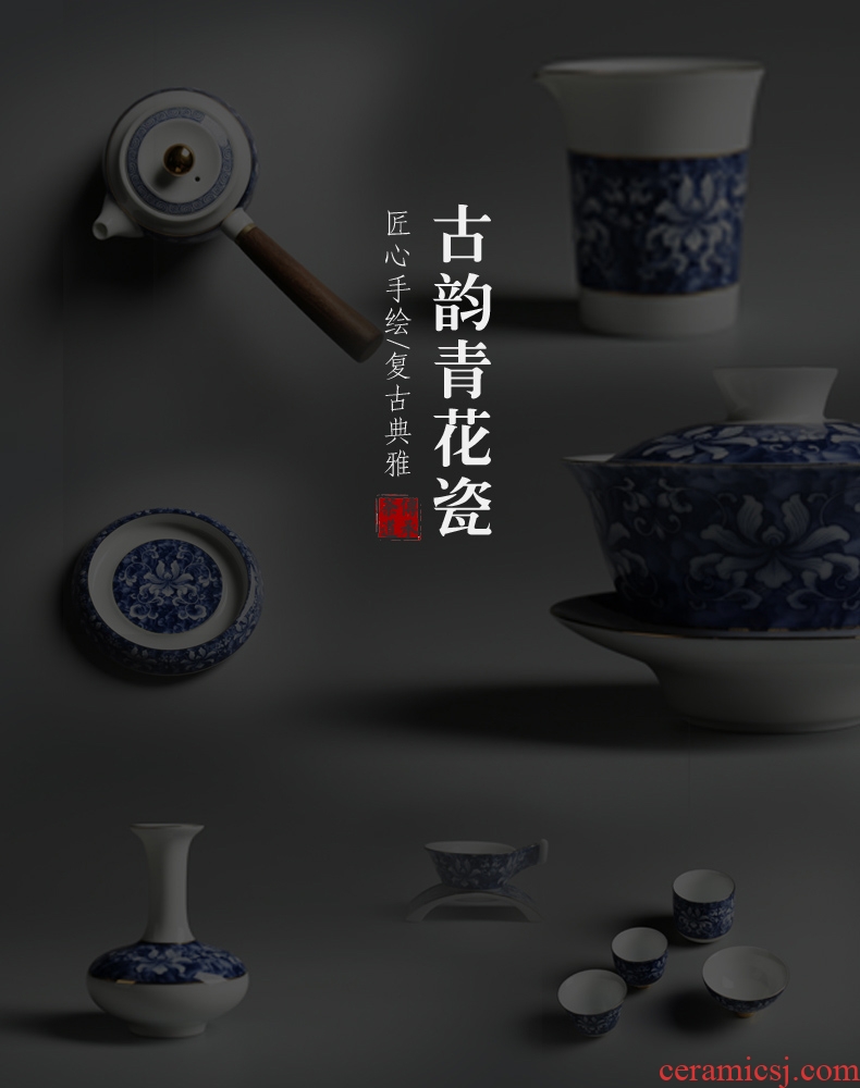 Is good source kung fu tea set of blue and white porcelain ceramic household bamboo tea tray simple seasoned millet mush big tea sea