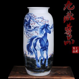 Jingdezhen ceramic hand-painted pastel blue and white porcelain jar, vase seal hou home sitting room classic crafts are immediately
