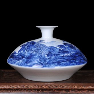 Jingdezhen ceramics famous hand-painted scenery flat belly modern blue and white porcelain vase new classical household crafts