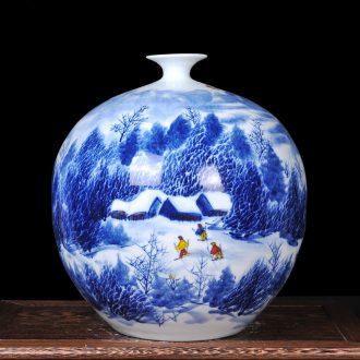 Master of jingdezhen ceramics hand-painted snow small mouth and heavily vase of blue and white porcelain gifts home crafts