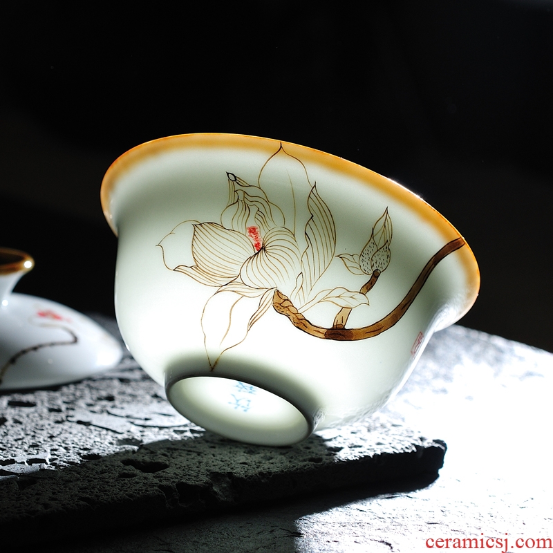 Drink to jingdezhen size tureen single white porcelain cups thin foetus tea bowl three glass ceramic kung fu tea set