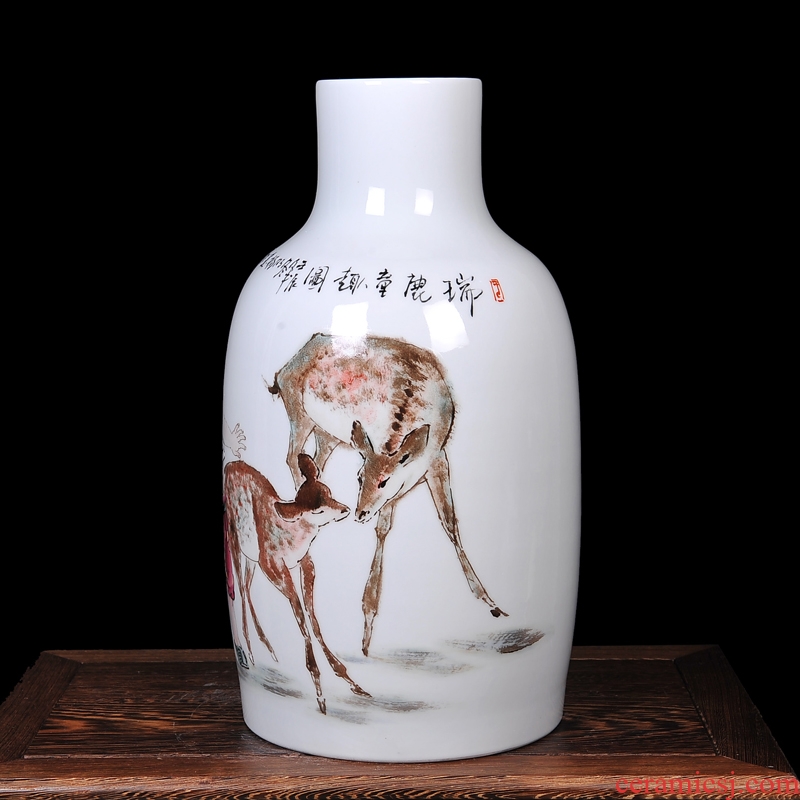 Master of jingdezhen ceramics hand-painted enamel vase deer rui tong qu contemporary sitting room home handicraft furnishing articles