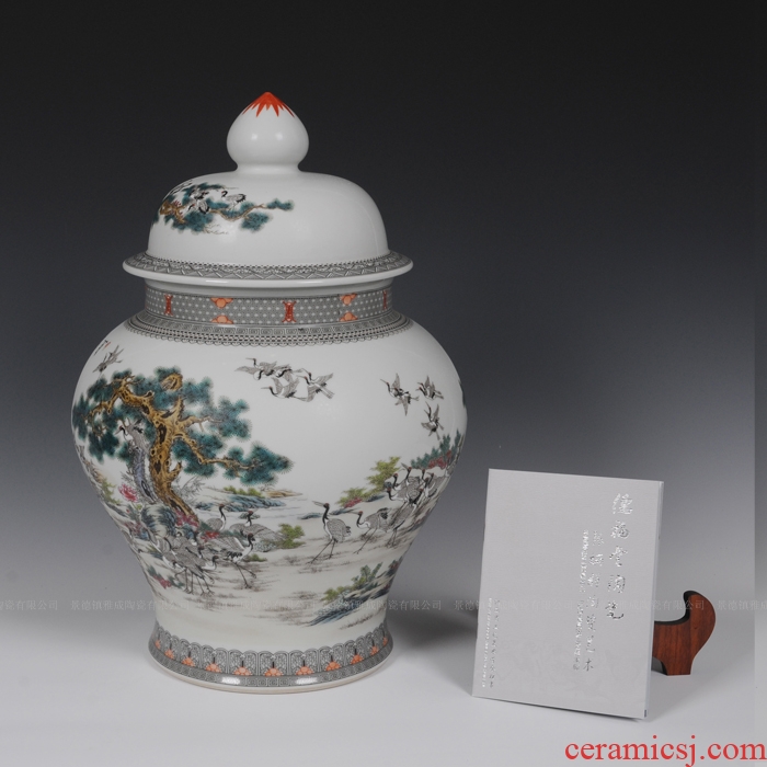 Jingdezhen ceramic caddy hand-painted porcelain enamel best crane the general pot of new Chinese style sitting room adornment is placed