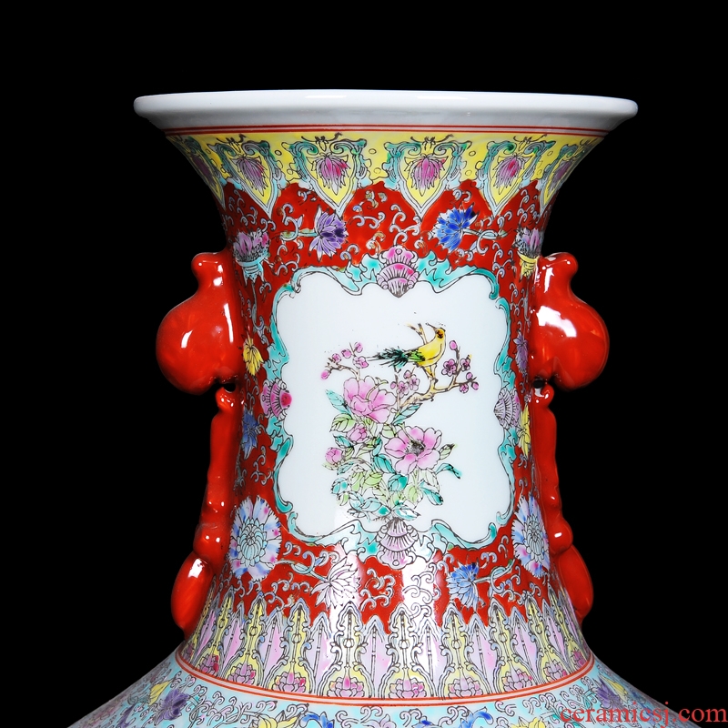Archaize of jingdezhen ceramics handicraft collection furnishing articles qianlong colored enamel ears' birthday admiralty vase