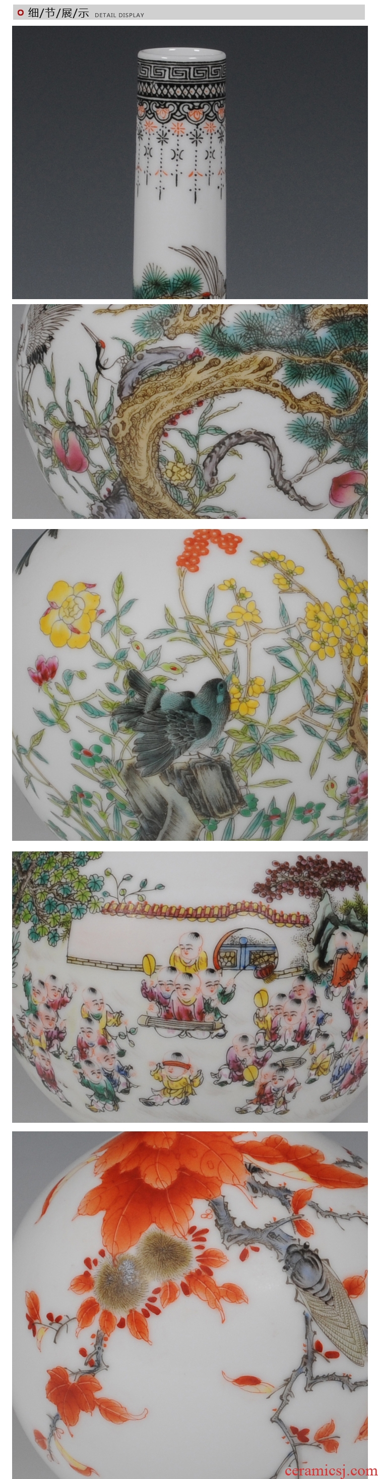 Master of jingdezhen ceramics hand-painted famille rose porcelain vase gall bladder classical household adornment handicraft furnishing articles