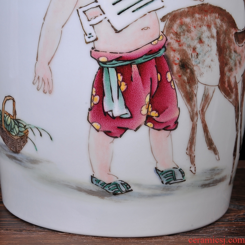 Master of jingdezhen ceramics hand-painted enamel vase deer rui tong qu contemporary sitting room home handicraft furnishing articles