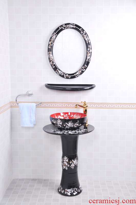 Jingdezhen JingYuXuan golden plum flower column set basin of five art ceramic basin sink basin of the basin that wash a face