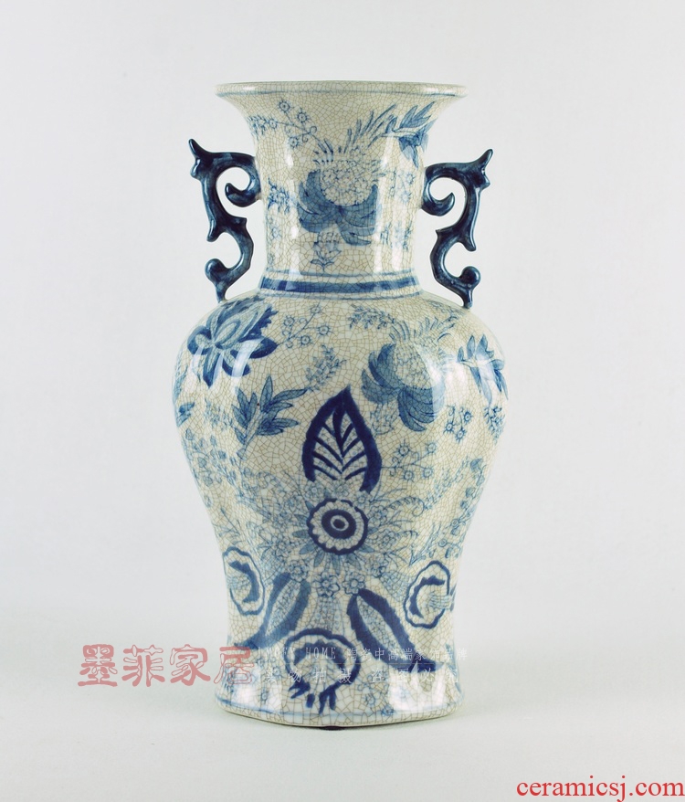 Murphy's ancient blue rhyme crack in new Chinese style glazed pottery porcelain vase restoring ancient ways design of blue and white porcelain decorative furnishing articles flower arranging