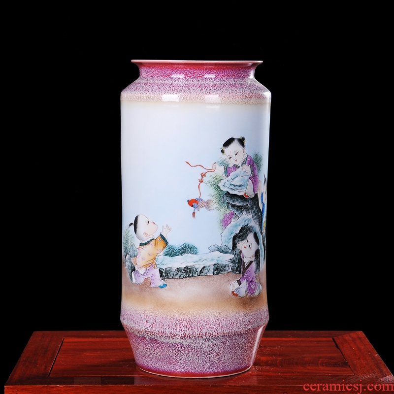 Jingdezhen ceramics Chen Haoyong hand-painted pastel tong qu vases, modern home sitting room handicraft furnishing articles