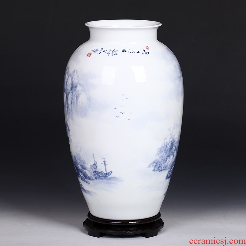 Master of jingdezhen ceramics hand-painted village people of blue and white porcelain vase modern home fashion crafts