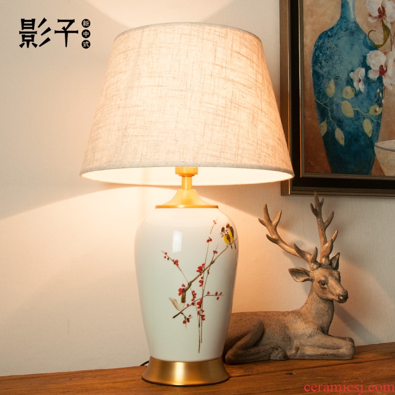 All copper ceramic desk lamp of modern new Chinese hand-painted flowers and birds magpie wedding hotel bedroom berth lamp sitting room 1026