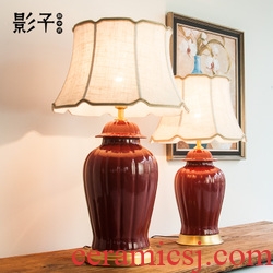 Modern new Chinese wind ceramic desk lamp hand-painted lotus seed contracted sitting room the bedroom the head of a bed lamp decoration lamps and lanterns is 1074
