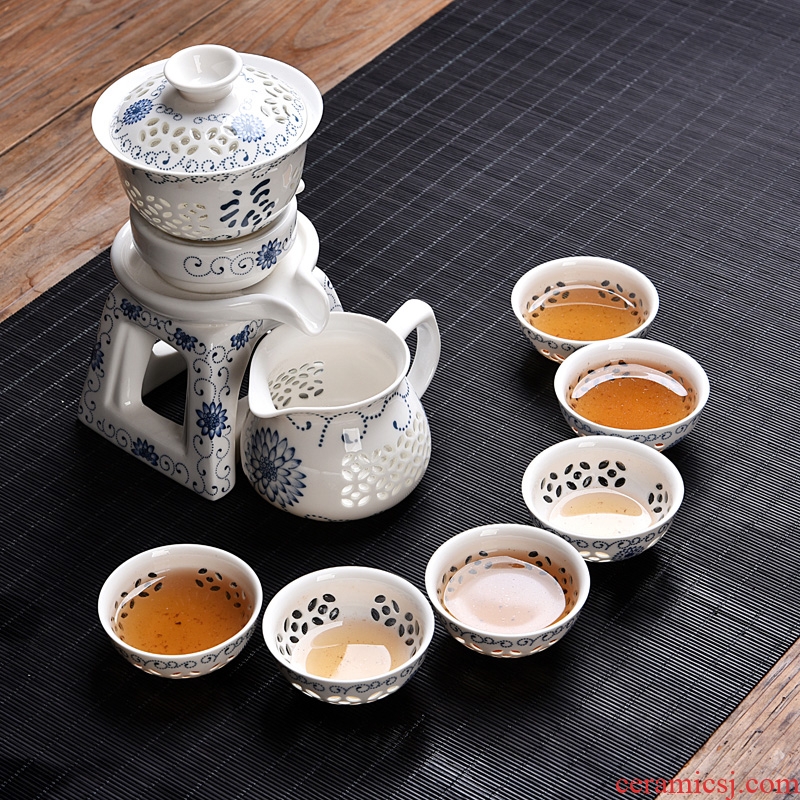 Gorgeous young stone mill automatic tea set ceramic teapot kung fu tea cup half full automatic lazy people make tea