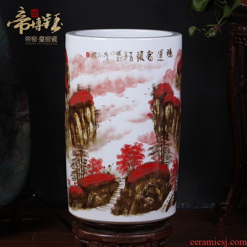 Jingdezhen ceramics kiln hand painting and calligraphy master cylinder quiver of calligraphy and painting scroll cylinder storage tank of large vase