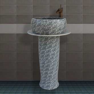 JingYuXuan ceramic column three-piece waist drum white floral art basin to face upwards on the floor type lavatory