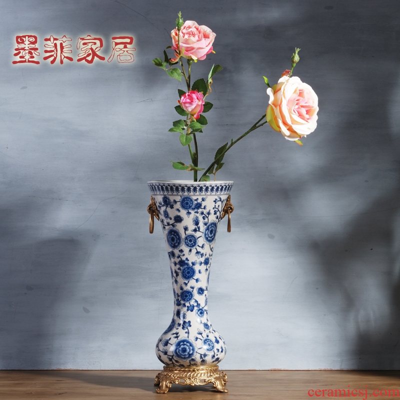 Murphy's new Chinese style restoring ancient ways with copper of blue and white porcelain ceramic vase sitting room home decoration flower arranging, furnishing articles