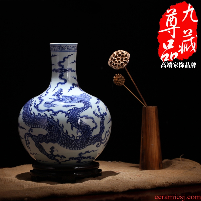 Jingdezhen ceramics imitation Ming xuande blue and white vase YunLongWen celestial home sitting room handicraft furnishing articles