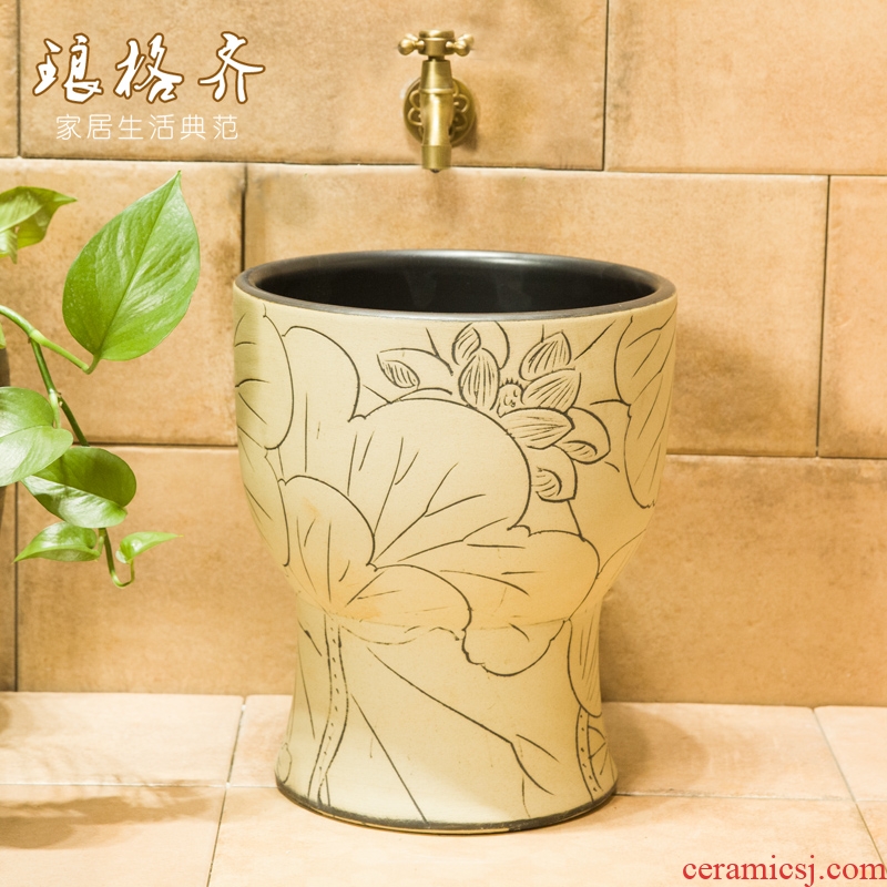 Koh larn, qi ceramic art basin mop mop pool ChiFangYuan one-piece mop pool diameter of 30 cm, lotus