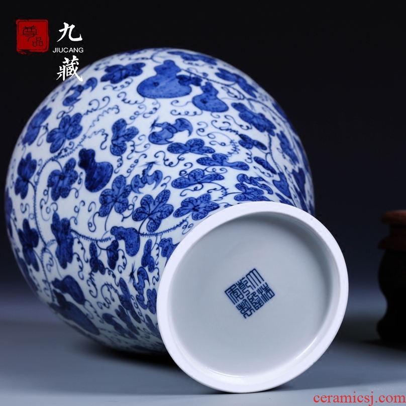 Nine Tibetan jingdezhen blue and white porcelain making handmade ceramic vase mei bottles of antique vase household adornment furnishing articles in the living room