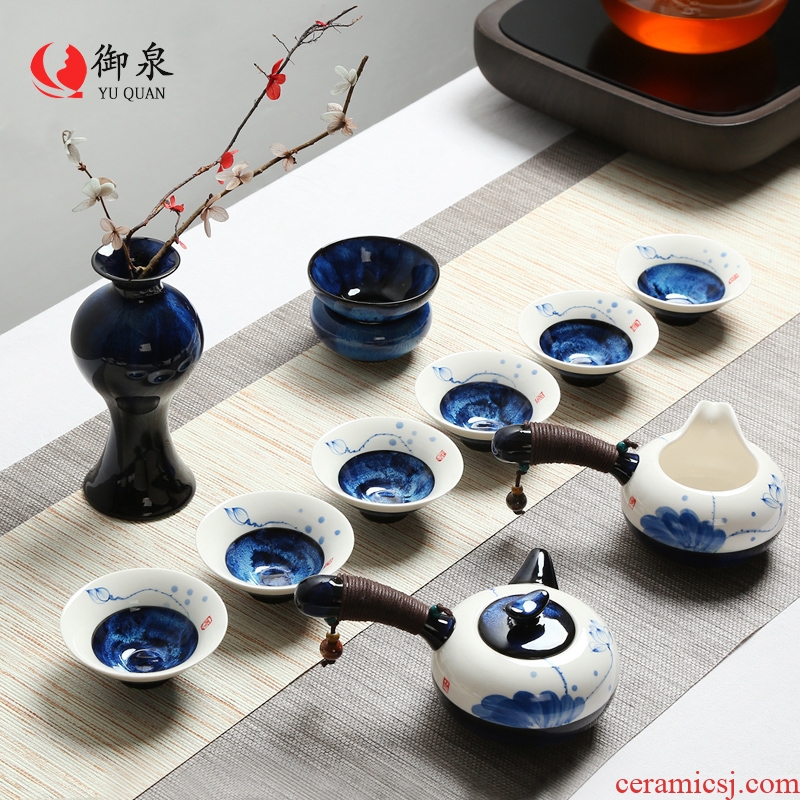 Royal spring tea set household contracted kung fu tea set ceramic hand-painted hat cup Japanese teapot teacup side