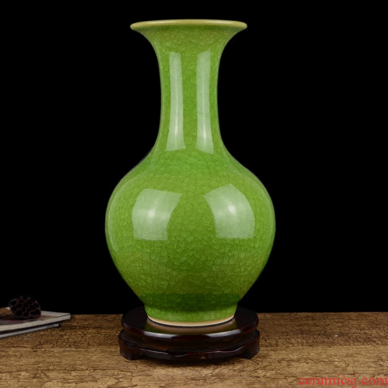 Jingdezhen ceramics, antique green crystal vase Chinese style living room TV cabinet rich ancient frame porch place
